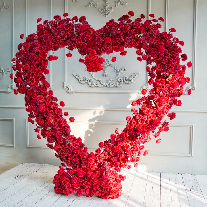 Flower Arch Red Roses Heart Shaped Floral Set Backdrop Proposal Wedding Party Decor