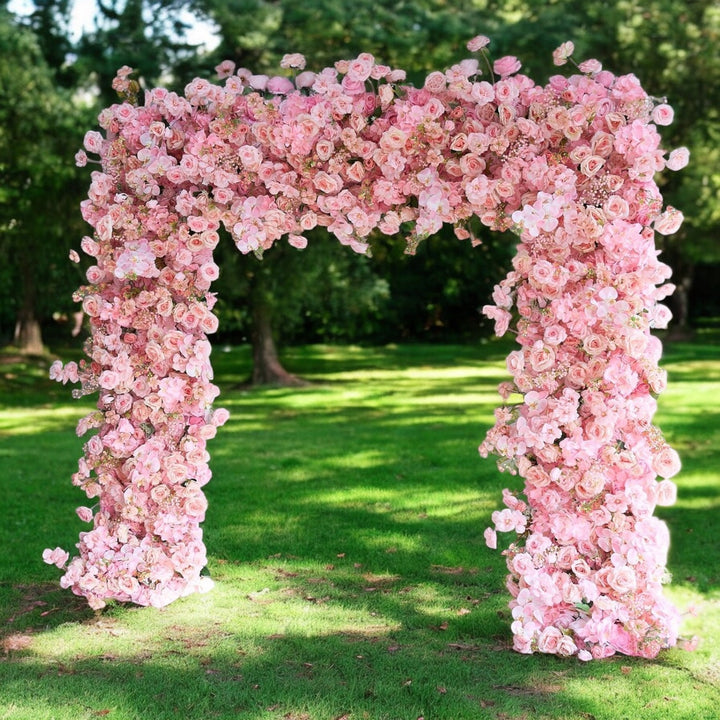 Pink Rose  Floral Wedding Arch Wedding Arch In a park on green lawn 