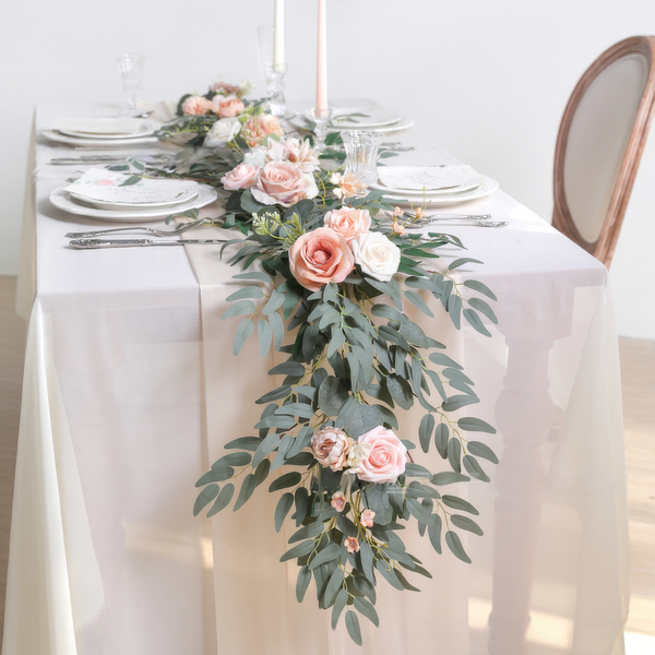 9ft Head Table Flower Garland In Blush, Peach & Ivory