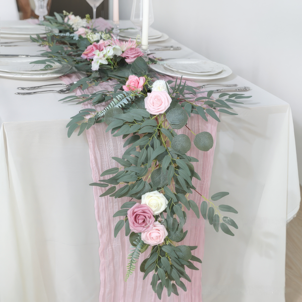 6ft Head Table Flower Garland In Dusty Pink & Ivory