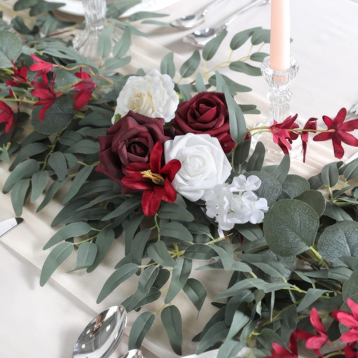 6ft Head Table Flower Garland In Burgundy & Pristine White