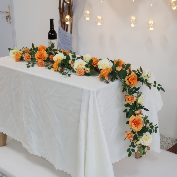 6ft Head Table Flower Garland In Orange & Soft Yellow