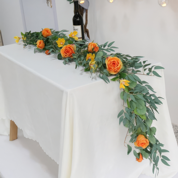 6ft Head Table Flower Garland In Orange & Yellow Hues