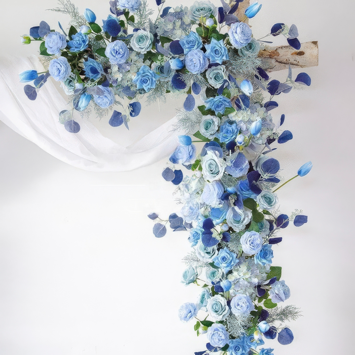 Dusty Blue & Navy Wedding Arch Decor With Silk Roses