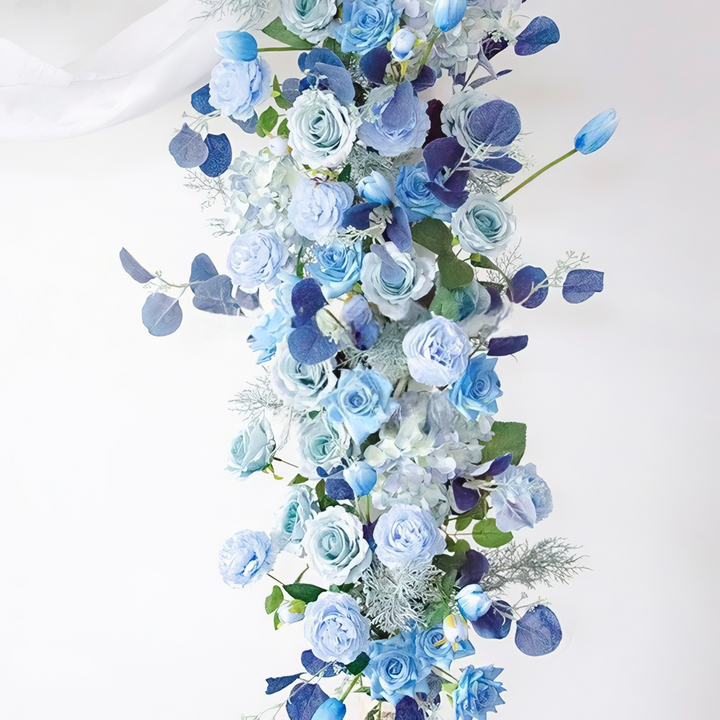 Dusty Blue & Navy Wedding Arch Decor With Silk Roses