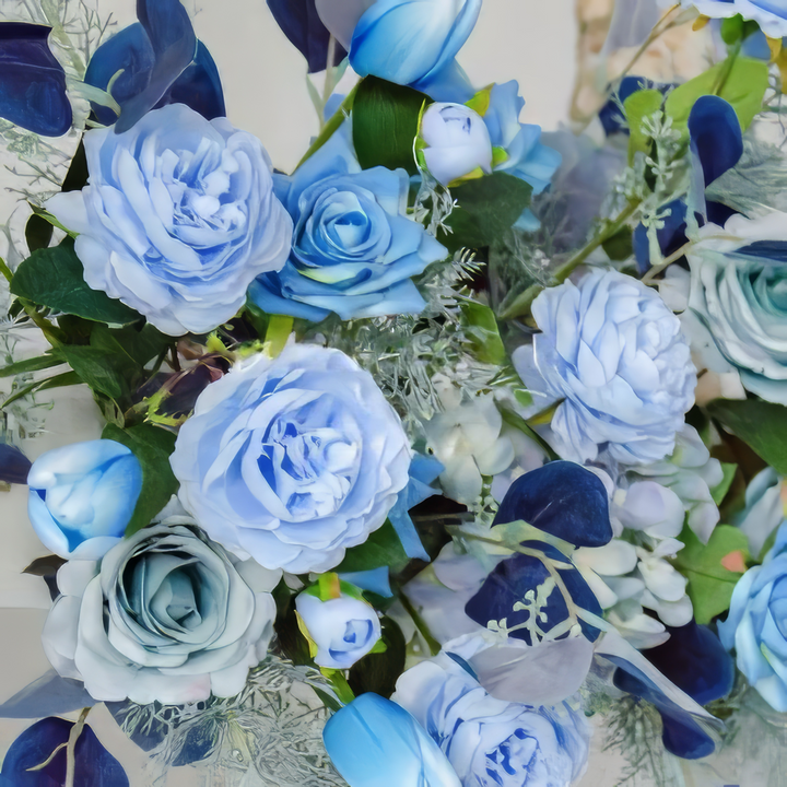 Dusty Blue & Navy Wedding Arch Decor With Silk Roses