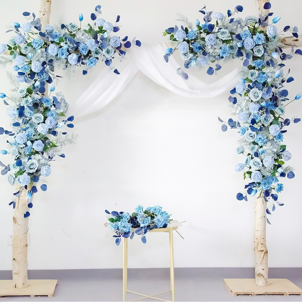 Dusty Blue & Navy Wedding Arch Decor With Silk Roses