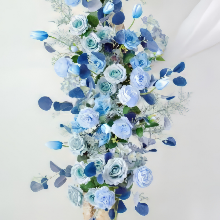 Dusty Blue & Navy Wedding Arch Decor With Silk Roses