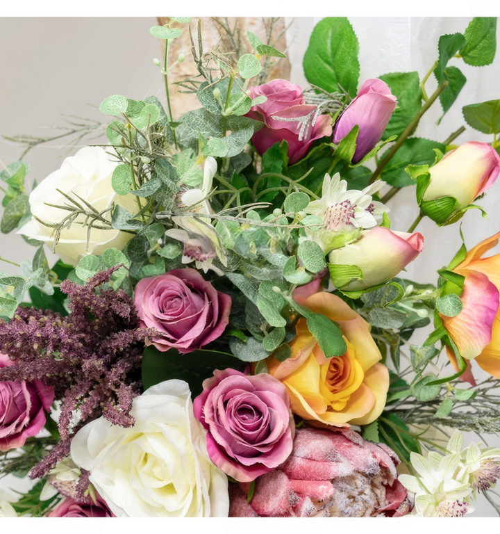 Pastel Blush Wedding Arch Decor With Silk Roses & Drape