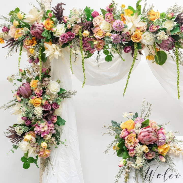 Pastel Blush Wedding Arch Decor With Silk Roses & Drape