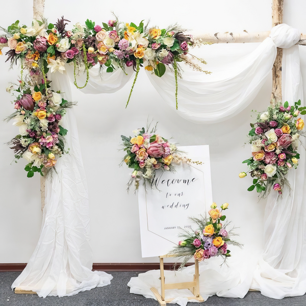 Pastel Blush Wedding Arch Decor With Silk Roses & Drape