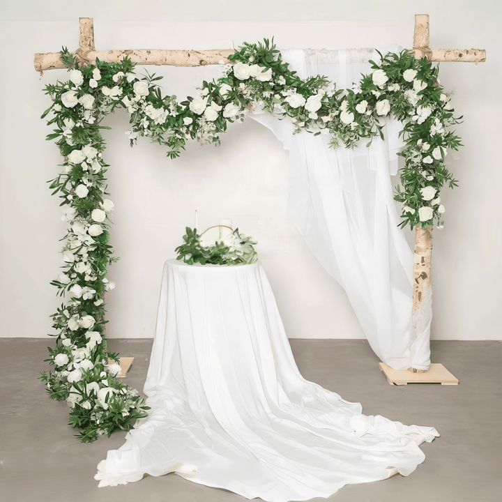 Blush White Flower Garland Wedding Arch Decor With Silk Roses & Drape