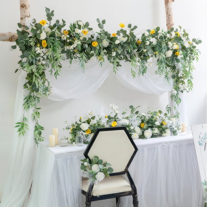 Hanging Wedding Arch Flower Garland Decor In Yellow & Ivory