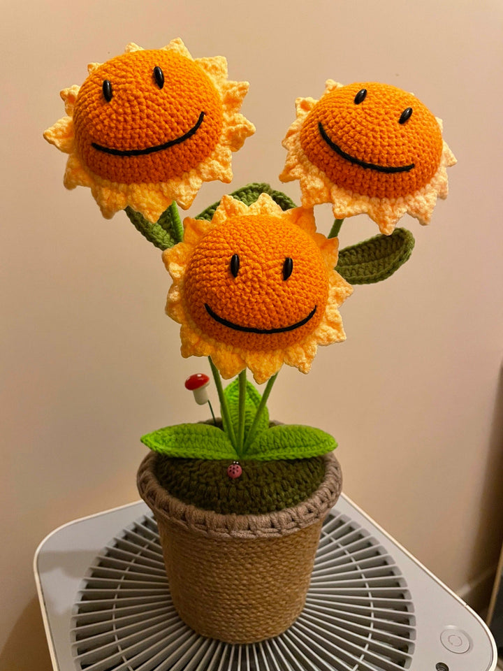 Finished Crochet Potted Sunflower Bonsai Artificial Flower Office Home Decor