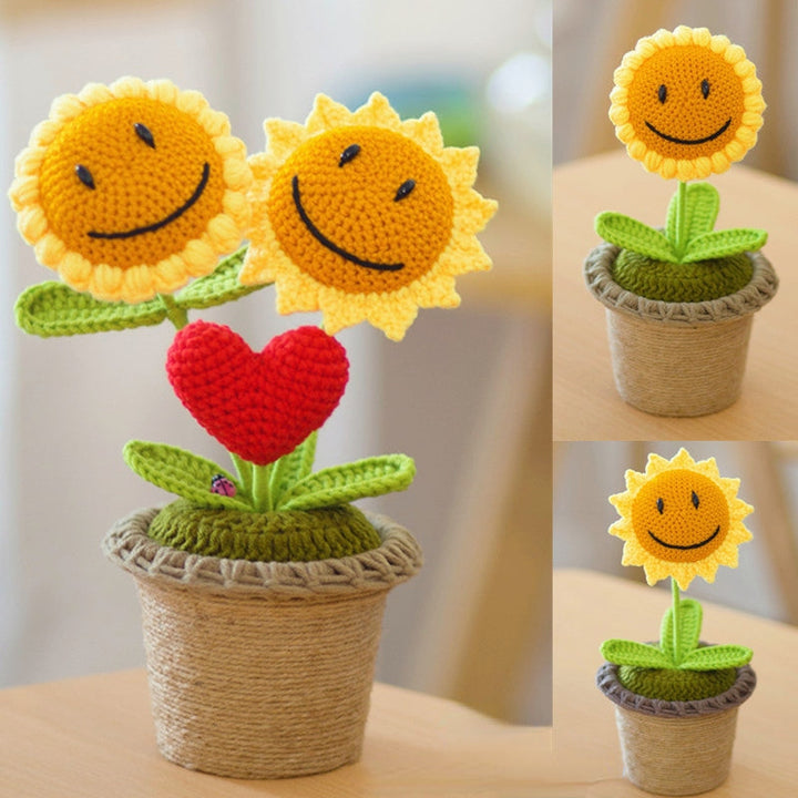 Finished Crochet Potted Sunflower Bonsai Artificial Flower Office Home Decor