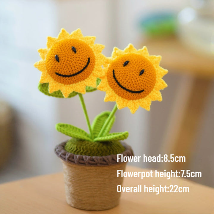 Finished Crochet Potted Sunflower Bonsai Artificial Flower Office Home Decor