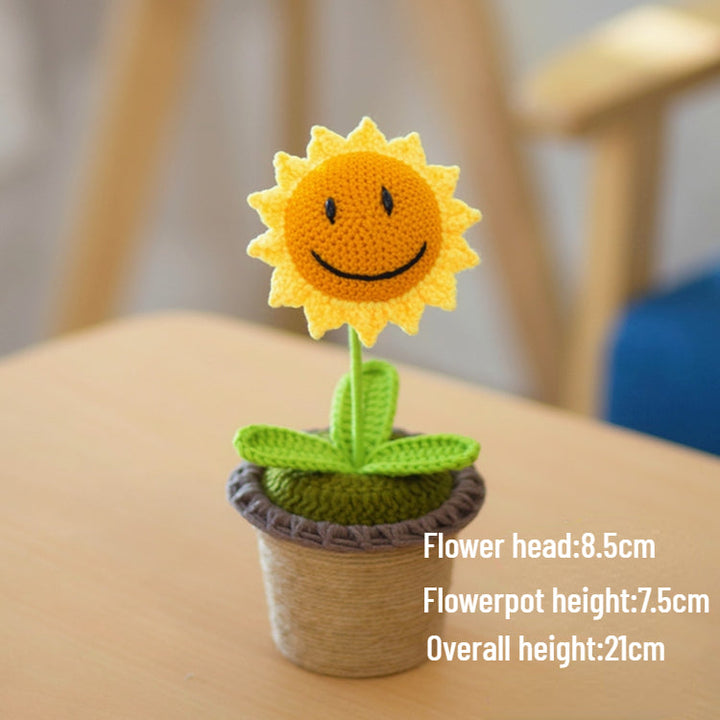 Finished Crochet Potted Sunflower Bonsai Artificial Flower Office Home Decor