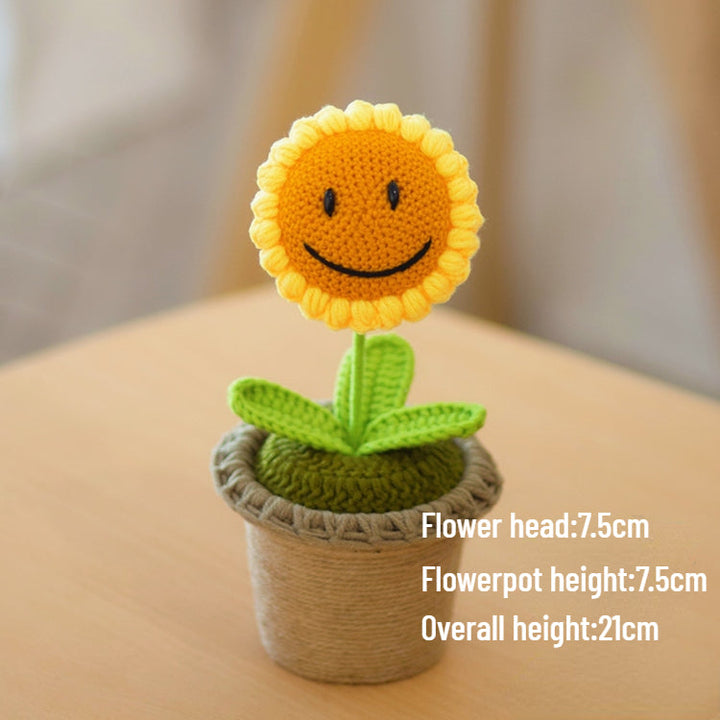 Finished Crochet Potted Sunflower Bonsai Artificial Flower Office Home Decor