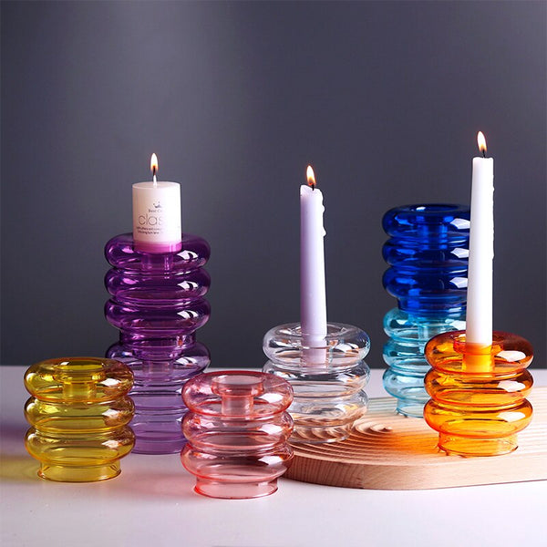 Modern Style Colored Glass Candle Holder