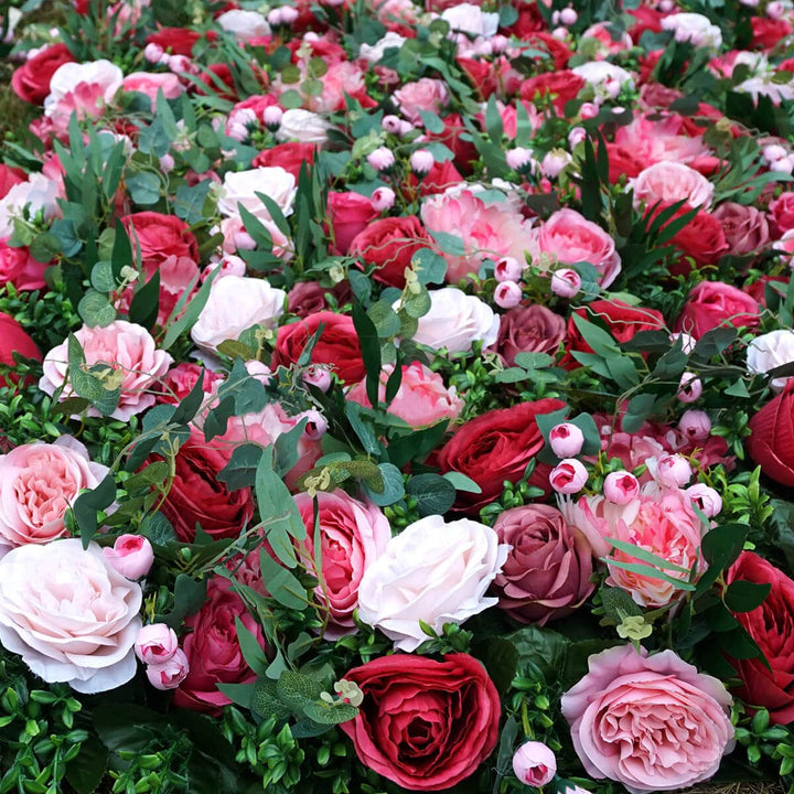 Decorative flower wall backdrop perfect for weddings and outdoor events.
