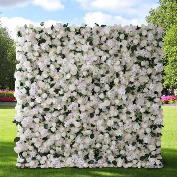 Pure elegance white and green flower wall backdrop for weddings and events.
