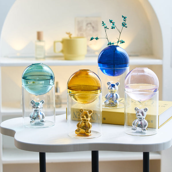 Metallic Teddy Bear Colored Glass Bubble Vase Modern Home Decor