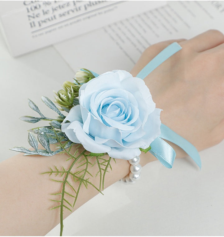 Elegant Silk Sky Blue Rose corsage for Weddings