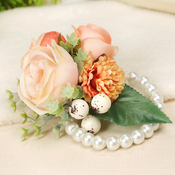 Graceful Wedding Floral Corsage with Pearls in Dusty Pink, Dusty Blue, and Lavender