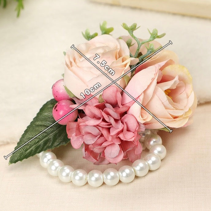 Graceful Wedding Floral Corsage with Pearls in Dusty Pink, Dusty Blue, and Lavender