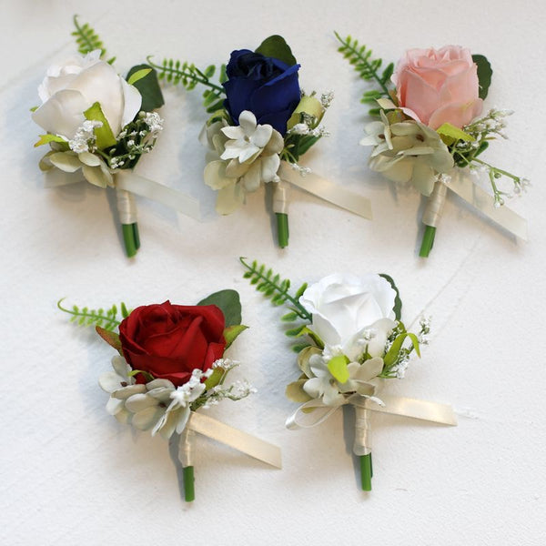 Elegant Wedding Boutonniere with Silk Roses