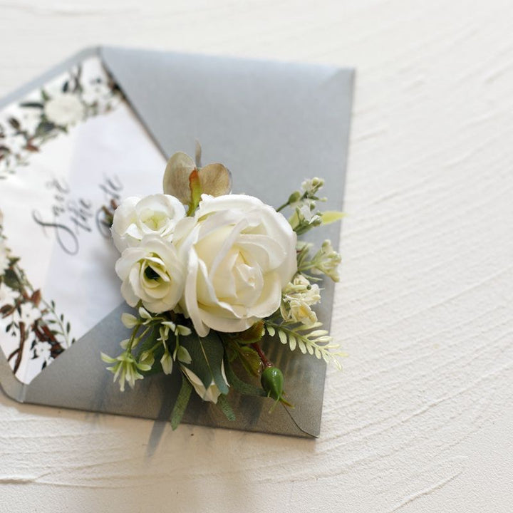 Elegant Wedding Boutonniere with Silk Flowers