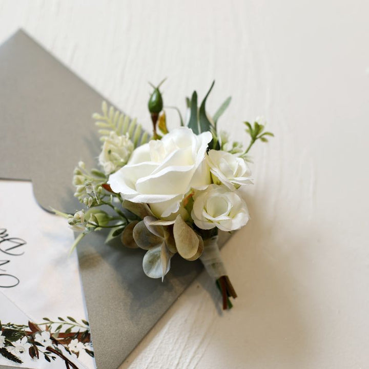 Elegant Wedding Boutonniere with Silk Flowers