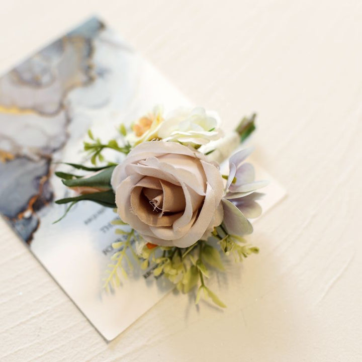 Elegant Wedding Flowers Dusty Rose  Boutonniere with Silk Flowers