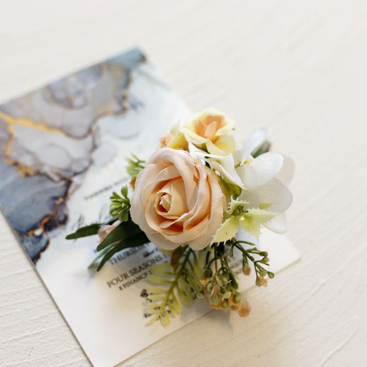 Elegant Wedding Flowers Dusty Rose  Boutonniere with Silk Flowers