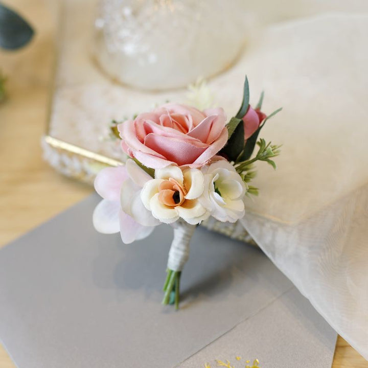 Elegant Wedding Boutonniere with Silk Flowers