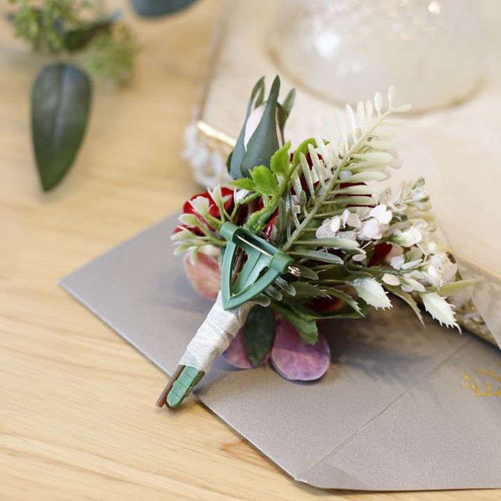 Elegant Wedding Boutonniere with Silk Flowers