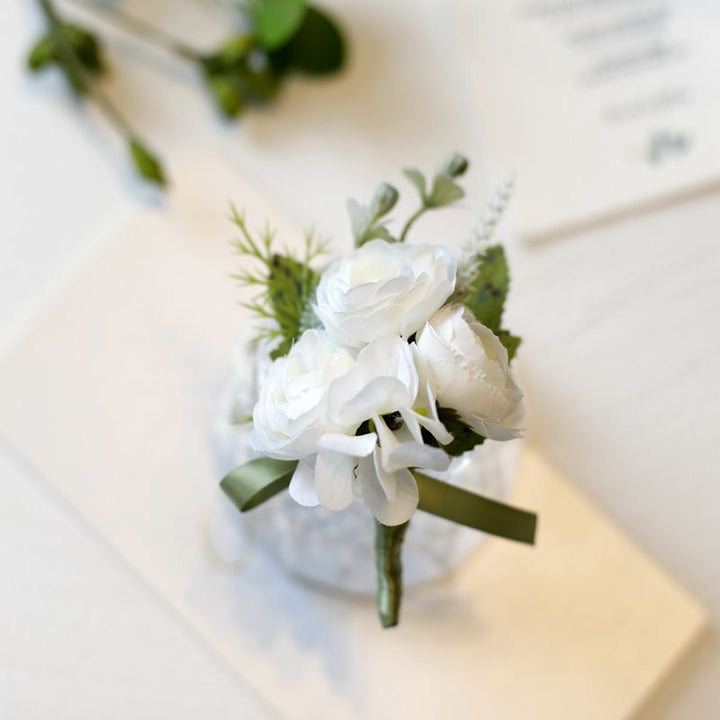 Charming Silk Wedding flowers Boutonniere pristine White Boutonnieres