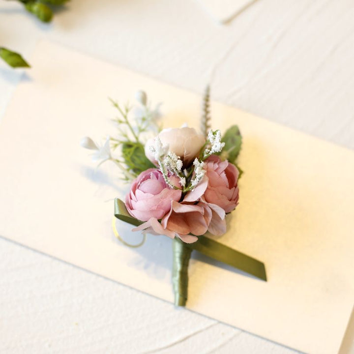 Charming Silk Wedding flowers Boutonniere Dusty Pink Boutonnieres