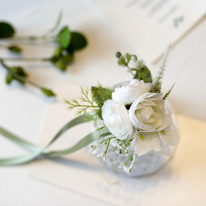 Charming Silk Wedding Flowers pristine white wrist Corsage 