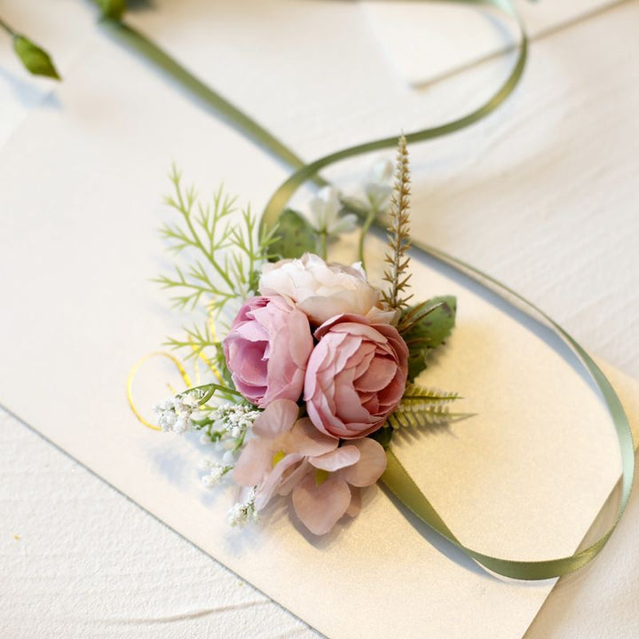 Charming Silk Wedding Flowers dusty pink wrist Corsage 