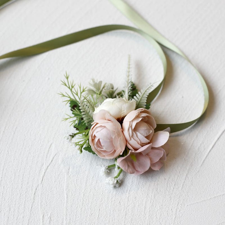 Charming Silk Wedding Flowers dusty rose wrist Corsage 