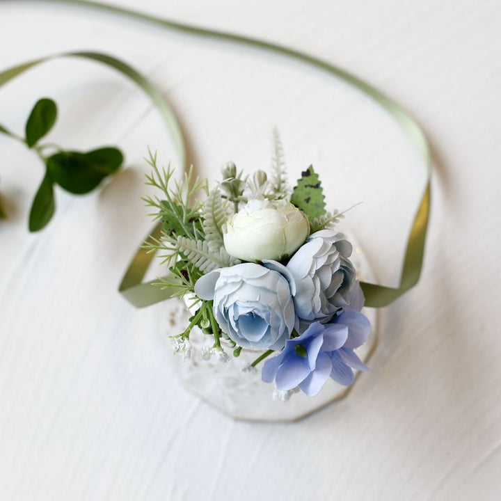 Charming Silk Wedding Flowers dusty blue wrist Corsage 