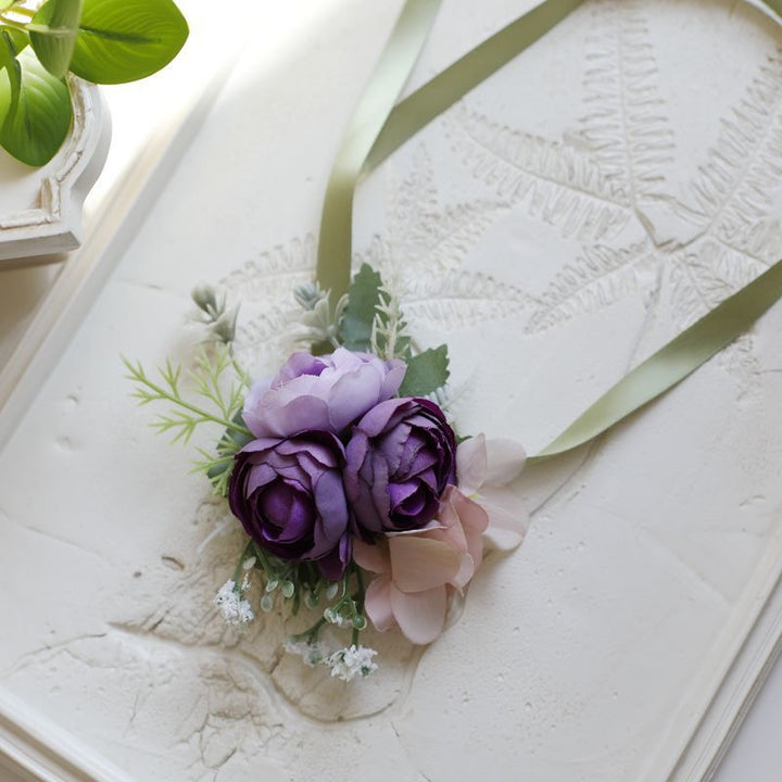 Charming Silk Wedding Flowers purple wrist Corsage 