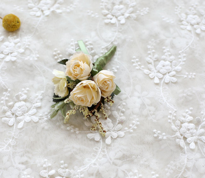 Elegant Silk Rose Wedding Flowers Ivory Rose Boutonniere