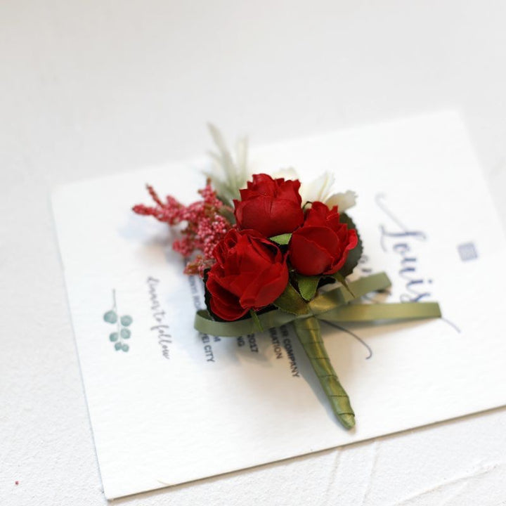 Elegant Silk Rose Wedding Flowers Red Rose Boutonniere