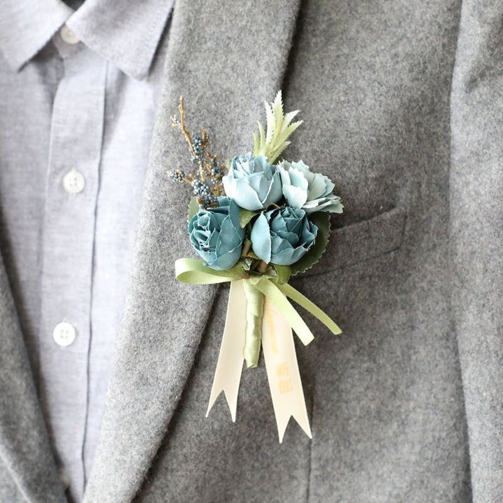 Elegant Silk Rose Wedding Flowers Dusty Blue Boutonniere