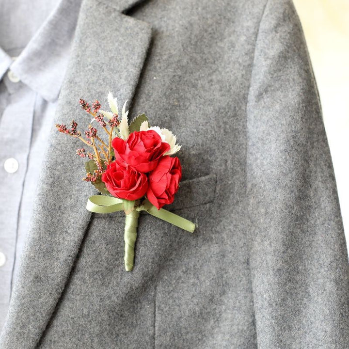 Elegant Silk Rose Wedding Flowers Red Rose Boutonniere