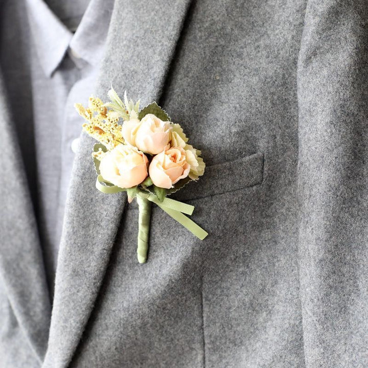 Elegant Silk Rose Wedding Flowers Ivory Rose Boutonniere