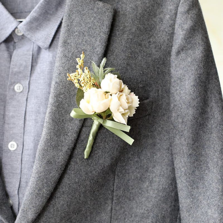 Elegant Silk Rose Wedding Flowers Ivory Rose Boutonniere