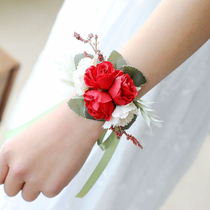 Elegant Red Corsage Silk Wedding Flowers 